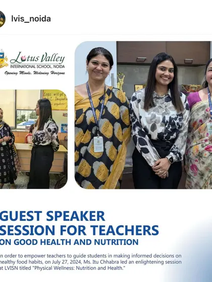 It was an honor to be invited as a guest speaker at Lotus Valley International School. I conducted a session for teachers on 'Physical Wellness: Nutrition and Health' to empower them with the tools to guide their students and prioritize their own well-being.