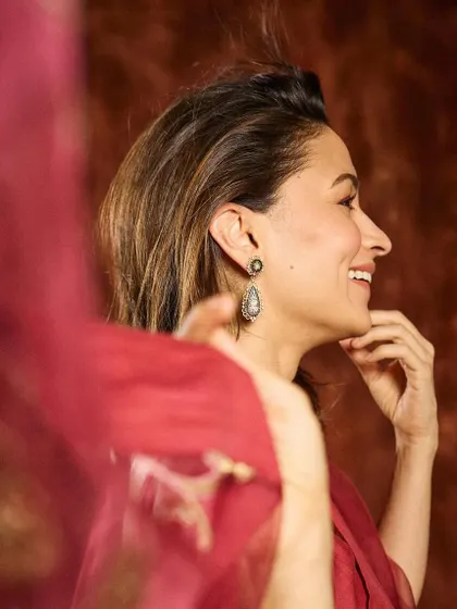 Alia Bhatt looking timeless in my micromosaic earrings, handcrafted in 18k gold with diamonds and onyx. These pieces were chosen for a celebration of 100 years of Raj Kapoor's artistry.