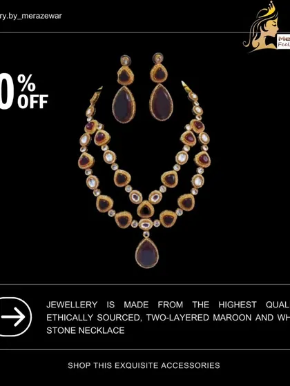 A beautiful two-layered necklace in maroon and white stones. The combination is elegant and perfect for celebrating special bonds during festivals like Raksha Bandhan.