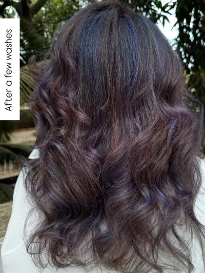 And here's how the color looks after a few washes. It fades beautifully into a softer, smokier lavender-brown, showing the quality of the color.