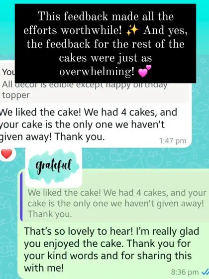 "We had 4 cakes, and your cake is the only one we haven't given away!" This feedback for the pressed flower cake was so rewarding.