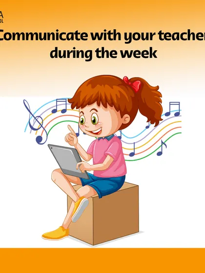 An illustration of a child using a tablet for music. I encourage my students to communicate with their teacher during the week with any questions they have.