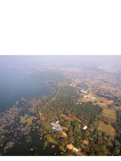 An aerial view of the Lakeshore house and its vast, 50 acre site. The project shows how architecture can occupy a powerful landscape with respect and sensitivity.