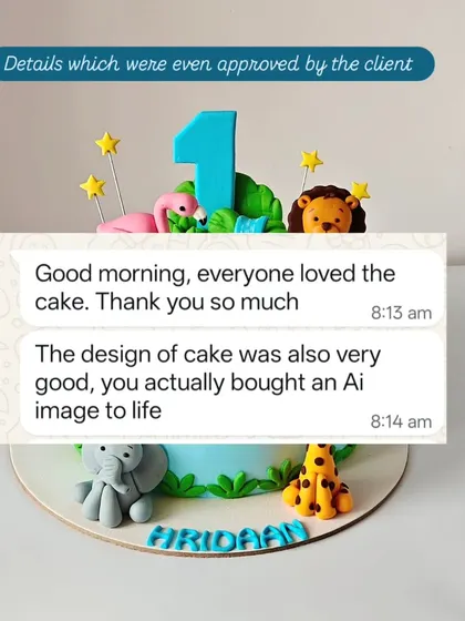 "You actually bought an AI image to life." This feedback was for the jungle animal cake I recreated from an AI design. I'm so glad the client and their family loved it.
