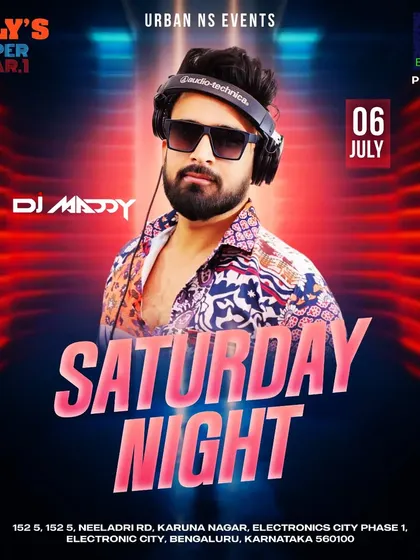 A classic 'Saturday Night' event poster for my gig at Gilly's Super Bar. Saturdays are for non-stop dancing.
