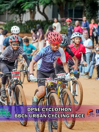 A pack of young MTB riders jostle for position at the start of the race. This is where future rivalries and friendships are born on the trail.