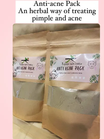 This is my Anti-Acne Pack, a gentle, herbal way to treat pimples and acne. It's a simple powder formula that you can mix into a paste to apply on troubled spots for clear, flawless skin.