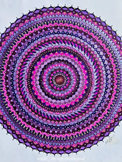 A direct, top-down view of the 'Magenta State of Mind' mandala. You can see the precise, repetitive patterns that create a hypnotic, calming effect.