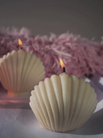 A beautiful shot of our oyster shell candles, perfect for creating a serene and relaxing atmosphere.