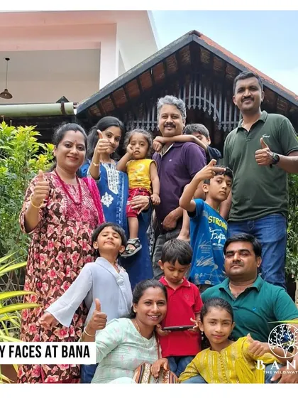 A group photo showcasing the happy faces of our guests in front of the villa.