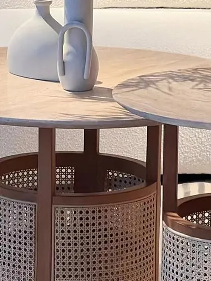 The Siena tables, with their unique combination of travertine and rattan, offer a stylish and functional addition to any living space. They embody a relaxed, tropical elegance that is both timeless and modern.