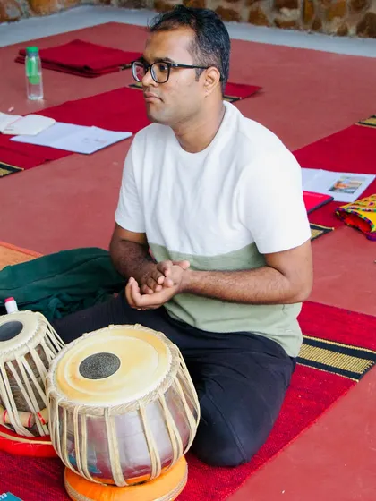 A student brought his tabla to our training. We encourage participants to bring their own instruments to share and integrate into our jam sessions.