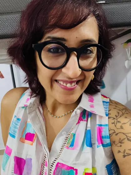 A bright smile to go with my bright dress.