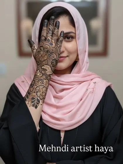 The same beautiful bridal design on my hand, shown with a different background. The dark stain is the result of using high-quality, natural henna paste.
