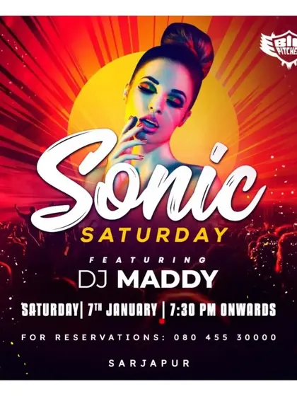 A fiery 'Sonic Saturday' event poster. My goal is to bring the heat to the dance floor every single weekend.