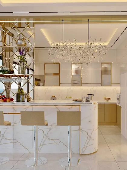 A duplicate of the kitchen render from ID 206, emphasizing the luxurious design concept.