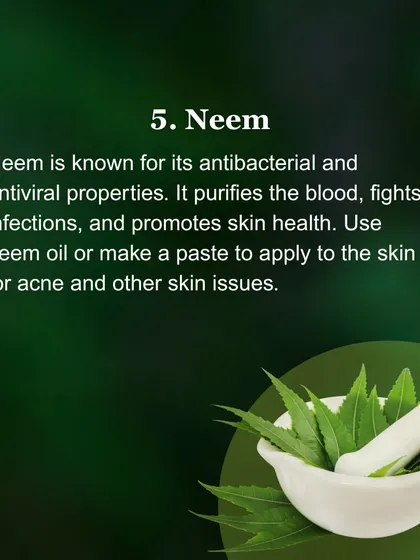 Neem is well known for its antibacterial properties. It helps purify the blood, fight infections, and promotes clear skin, making it useful for acne and other skin issues.