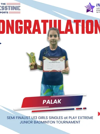 Great job by Palak for reaching the semi-finals in the U13 Girls Singles at the Play Extreme Junior Badminton Tournament.