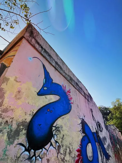 An angled shot of the sea monster, showing the 3D effect and how it appears to be coming out of the wall.