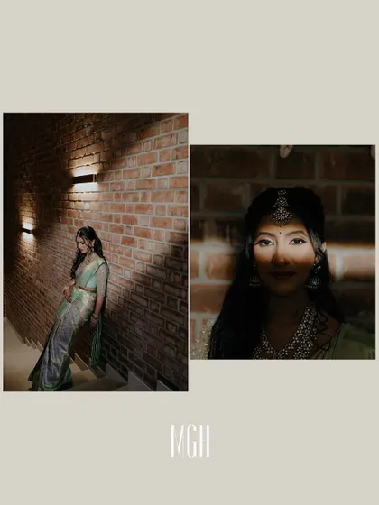 A creative use of shadow and light in these bride's portraits. The dramatic lighting highlights her features and creates a sense of mystery and elegance.