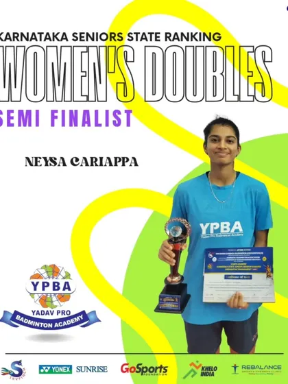 Neysa Cariappa as a semi-finalist in Women's Doubles at the Karnataka Seniors State Ranking tournament.