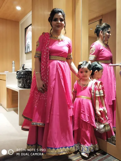 Creating matching outfits for mothers and daughters is one of the most joyful parts of my work. I feel so blessed to design these coordinated pink ensembles, helping create beautiful memories for a happy client and her little one.