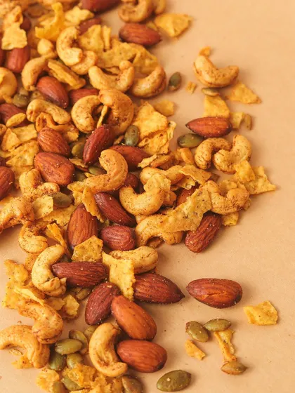 A spicy, crunchy delight. This is our signature Mexican Trail Mix, a savory snack we often include in our popular gift hampers.
