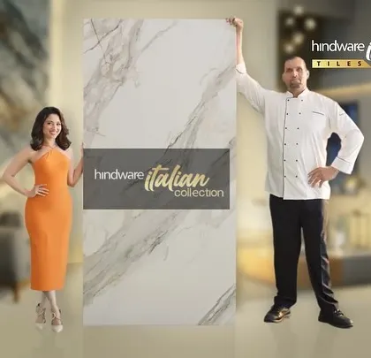 The final shot of the Hindware campaign, featuring Tamannaah and The Great Khali presenting the product. Their contrasting outfits create a memorable final image.