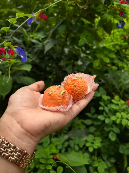 No Indian festival is complete without sweets. I include delicious motichoor laddoos, garnished with gold leaf, in many of my festive hampers.