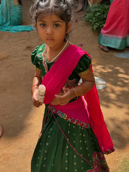 A little one dressed in a beautiful traditional outfit for our Republic Day celebration. We encourage children to share and take pride in their cultural heritage.