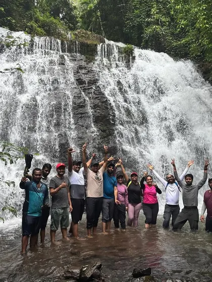 This is what pure joy looks like! A happy group enjoying a natural shower in a beautiful waterfall in Uttara Kannada. My trips are all about creating these moments of fun and freedom, where you can forget everything and just be yourself.