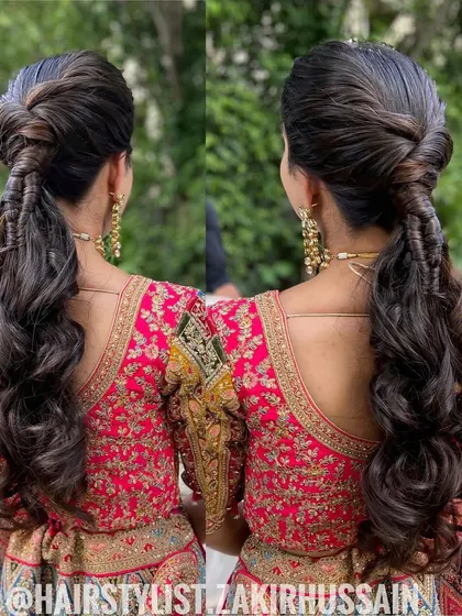 A collage showing the twisted ponytail from different angles, highlighting its intricate design.