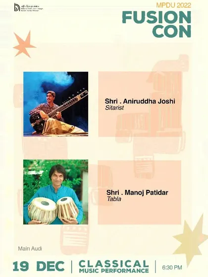 The event flyer for my classical music performance at NID Bhopal's 'Fusion Con' event.