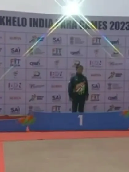 A shot of the podium at the Khelo India Para Games, with our athlete ready to receive her silver medal.