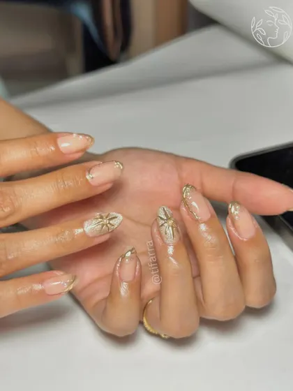 A full view of this stunning celestial set. Learning to create such intricate, multi-technique designs will position you as a high-end, expert nail artist.