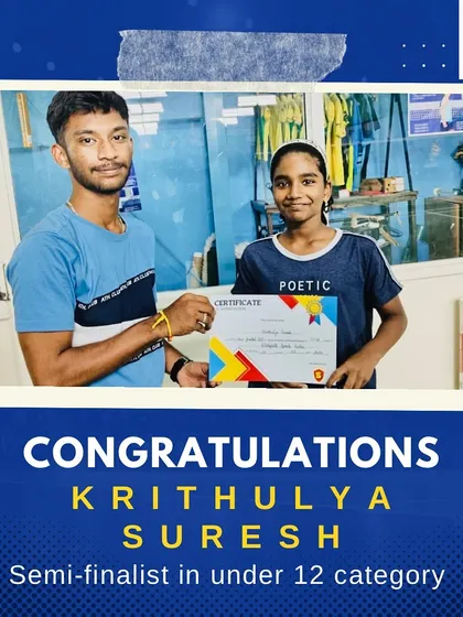 Congratulations to Krithulya Suresh on reaching the semifinals in her very first tournament. A fantastic start to her competitive journey.