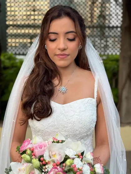 A close-up with eyes closed, showing the soft, romantic eyeshadow. The look is angelic, glowing, and not at all greasy or sticky.