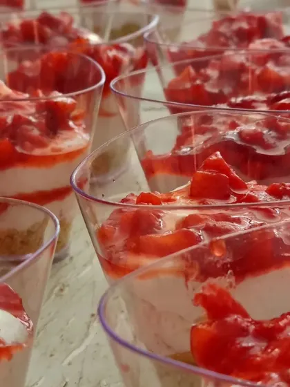 Another view of our fresh strawberry dessert cups. We believe in using high-quality, fresh ingredients to make our desserts truly stand out.