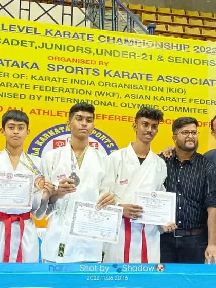 My students on the podium at the state-level championship, a qualifying event for national competitions.