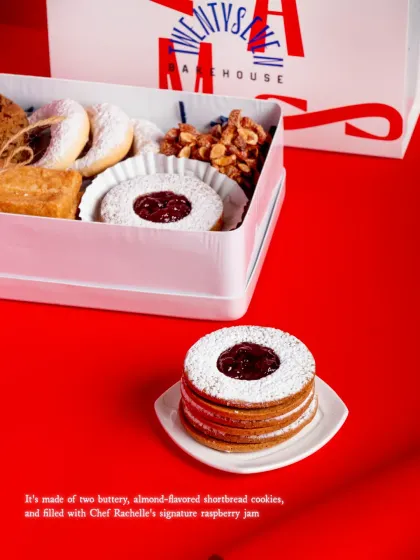 The Raspberry Linzer cookies are made of two buttery, almond-flavored shortbread cookies with raspberry jam.
