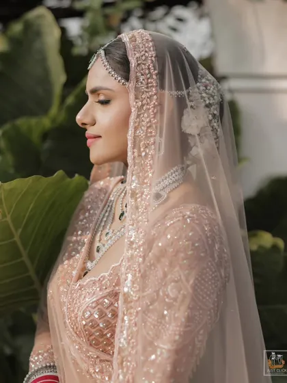 A serene, side-profile portrait of the bride in Goa.