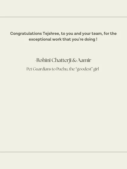 The conclusion of Puchu's family's kind letter, congratulating our team on the exceptional work we're doing.