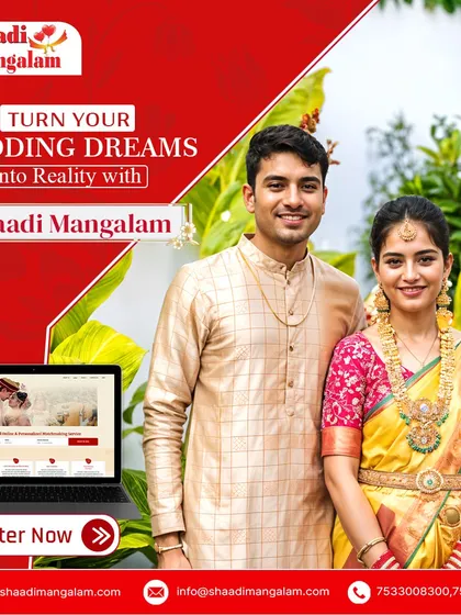 This South Indian couple radiates happiness. We help turn your wedding dreams into reality by connecting you with your perfect partner.
