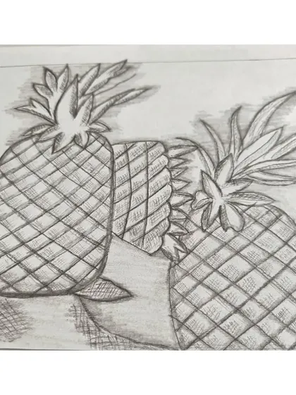 An illustration of pineapples using the cross hatching technique to create texture and depth.