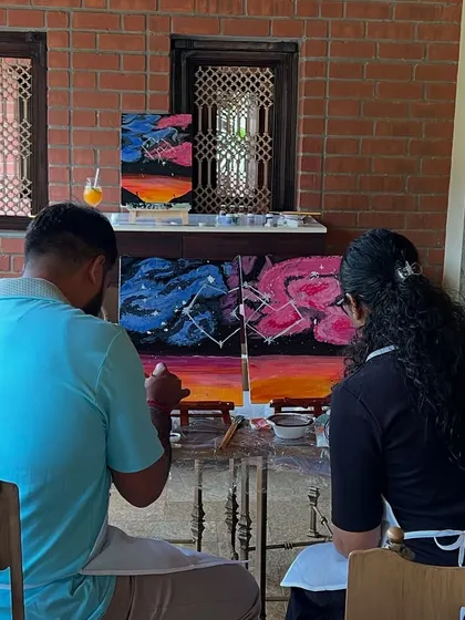 Two separate canvases coming together to form one beautiful image. This is a great activity for couples who want to create something unique together.