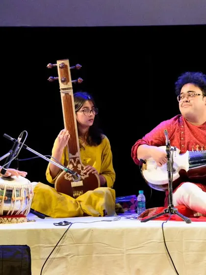 A close up of my performance with Indrayuddh Majumder da at the 'Raagswar' concert. You can see the intense concentration and musical communication between us.