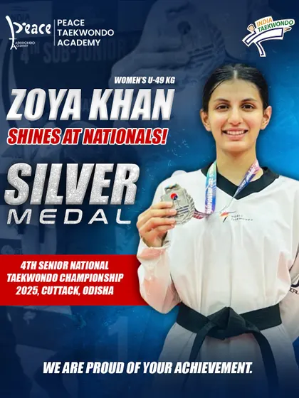 Zoya Khan shines with a silver medal at the 4th Senior National Taekwondo Championship. Her performance demonstrates the high level of skill and competitive spirit we nurture in our athletes.
