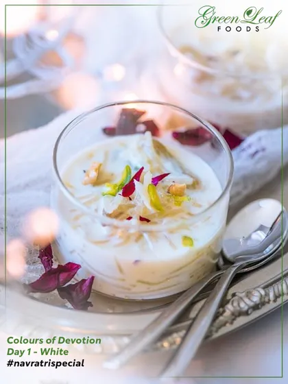 We welcomed Day 1 of Navratri with the purity of white. This divine seviyan kheer, garnished with nuts and rose petals, represents peace and new beginnings, setting a perfect tone for the festival.