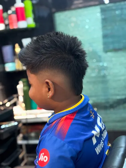 A side profile of Arya's mohawk. This style is popular with kids because it's fun, edgy, and looks great.