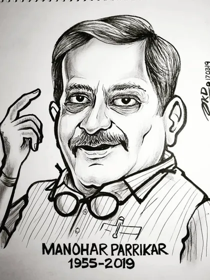 A tribute drawing of Manohar Parrikar, the former Goa CM and Defence Minister. The artwork reflects his simple and approachable persona.